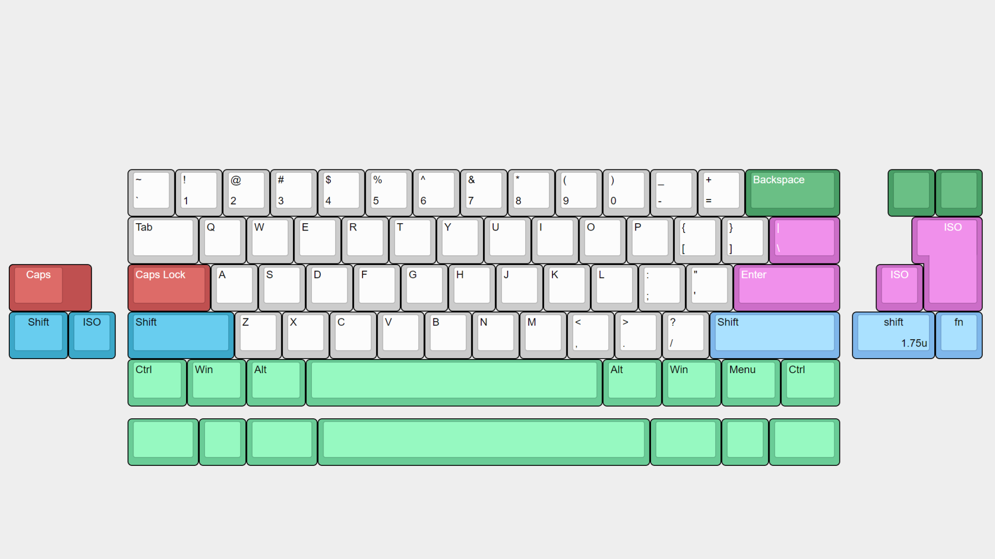 Supported layouts: ANSI, ISO, and Tsangan with spacebar variants