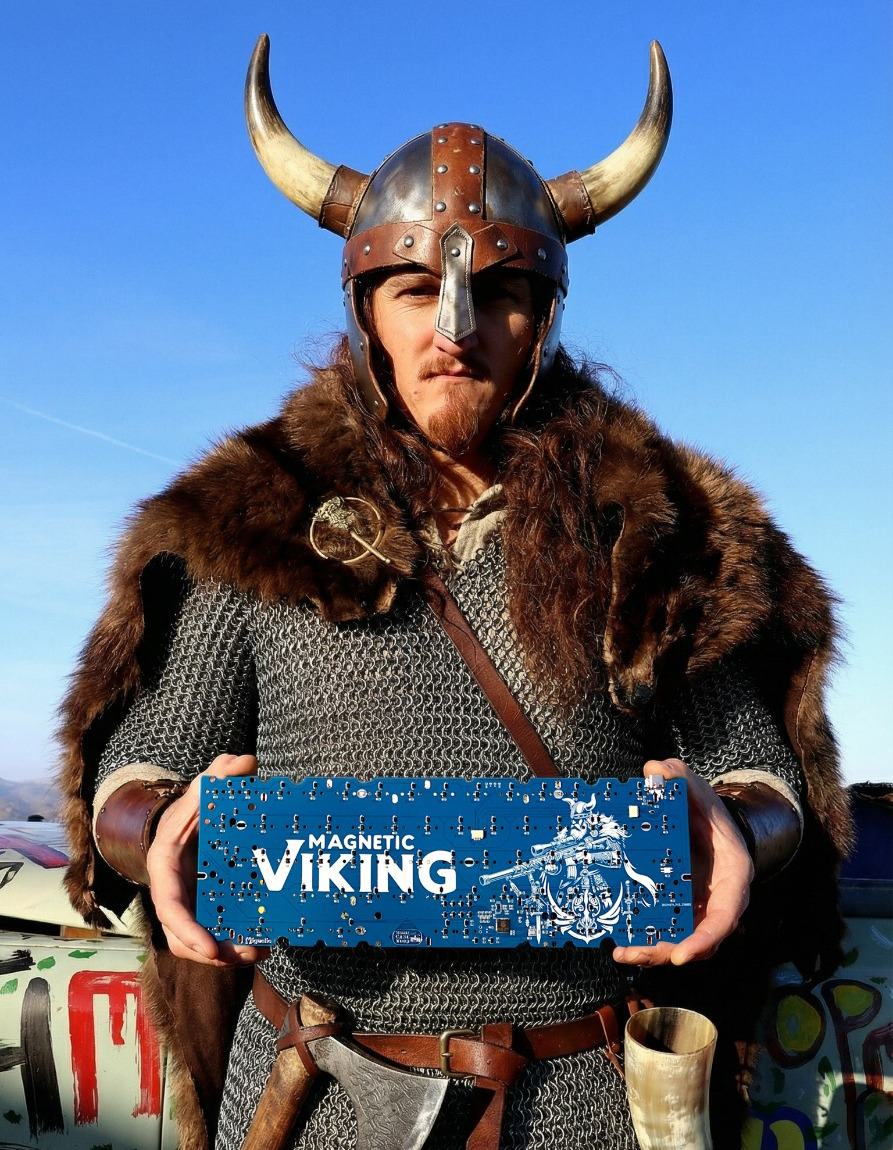 Magnetic Viking PCB — real photo on Siberia wooden case